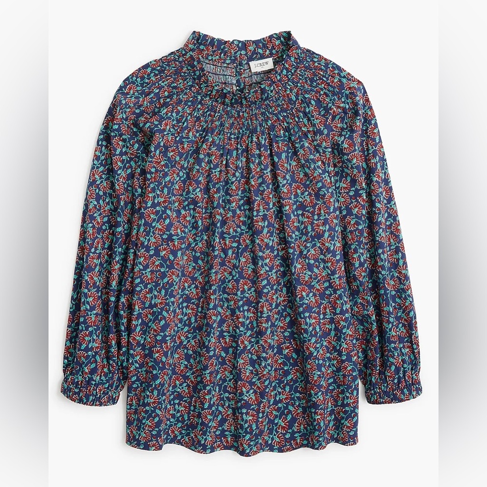 NWT J. Crew Factory Printed Smocked Neck Blouse